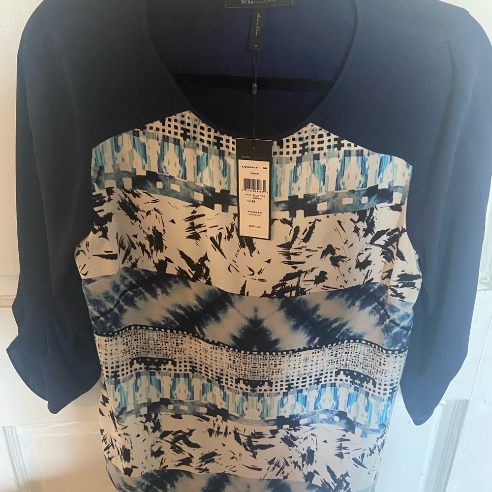 BCBGMaxAzria Andie Printed Top with Draped Back